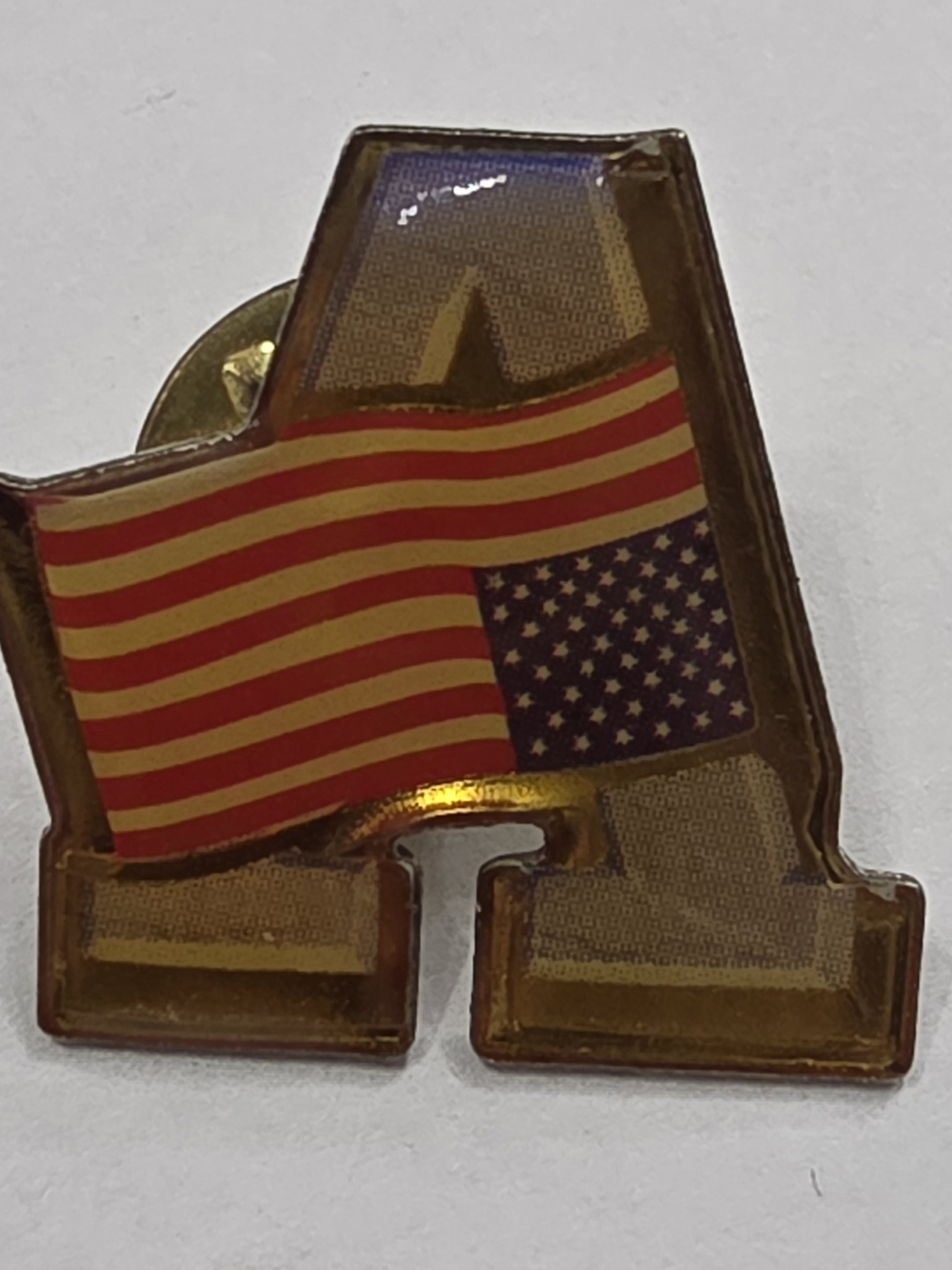 Gold Tone 'A' Letter Brooch with American Flag Accent